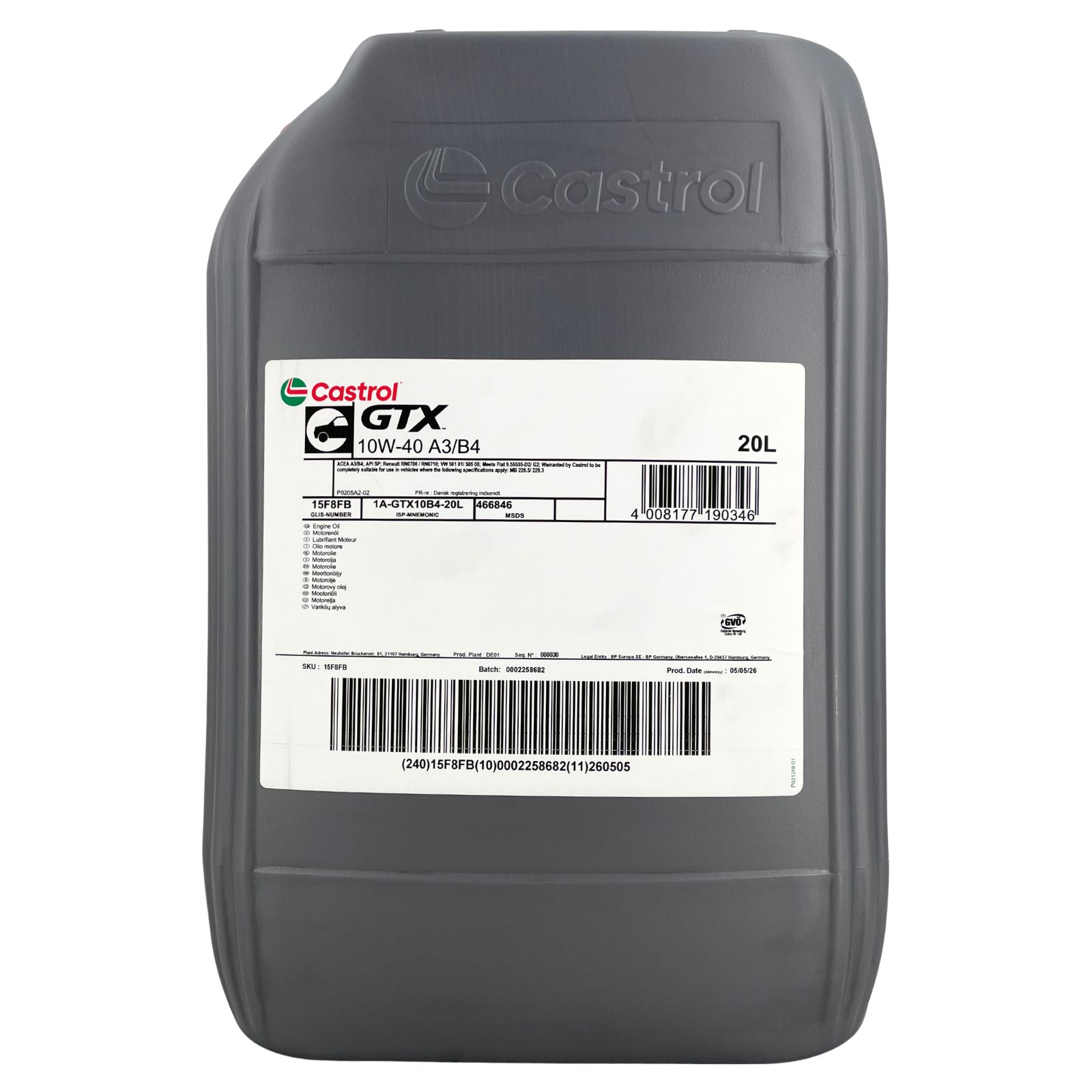 Castrol GTX 10W-40 A3/B4 20 Liter