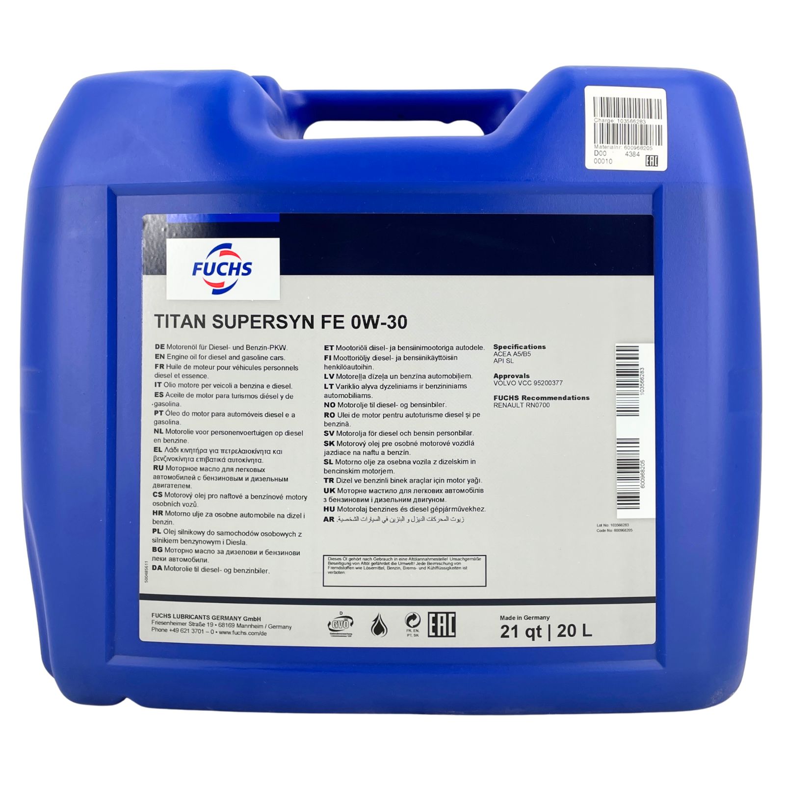Fuchs Titan Supersyn FE 0W-30 20 Liter