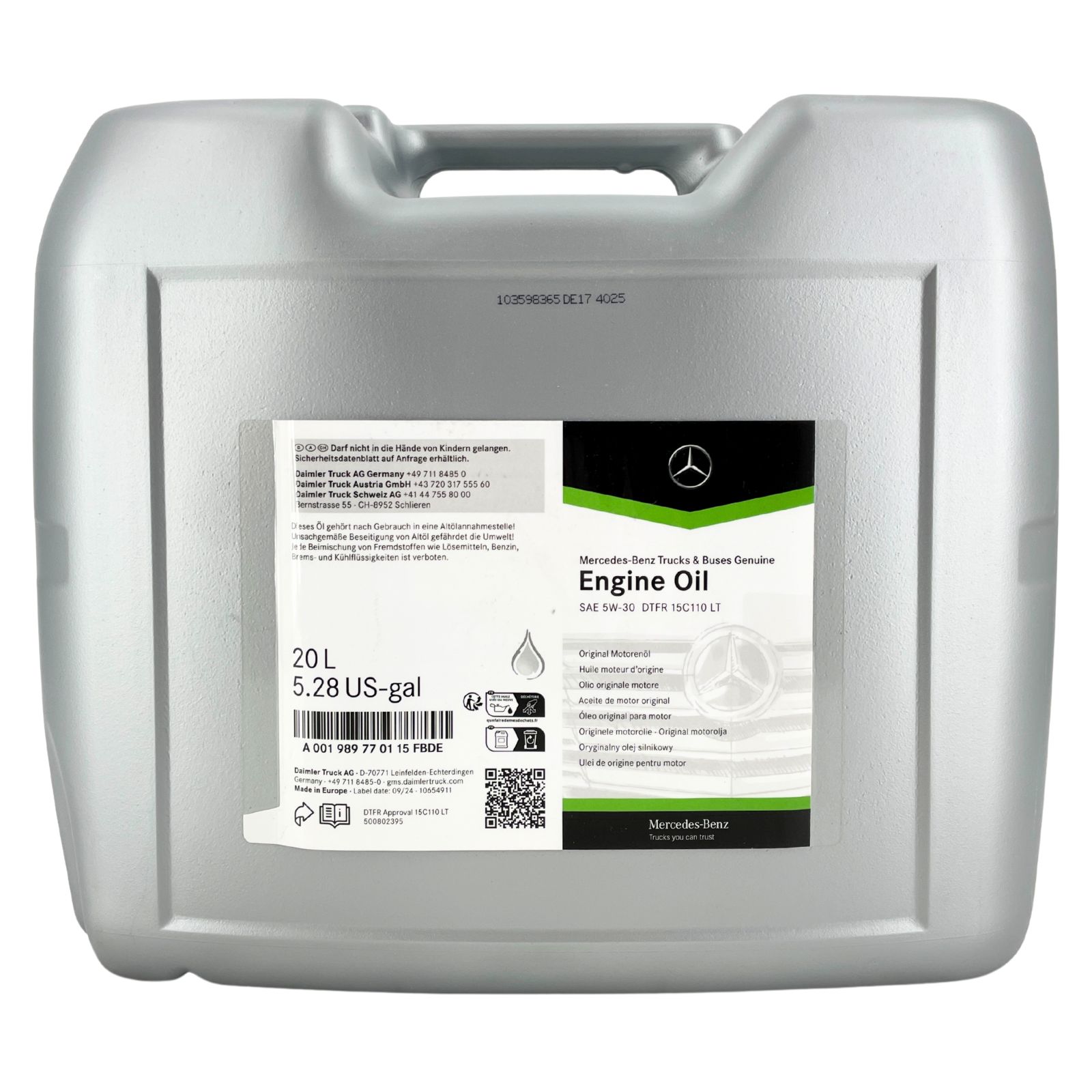 Mercedes 5W-30 DTFR 15C110 LT 20 Liter