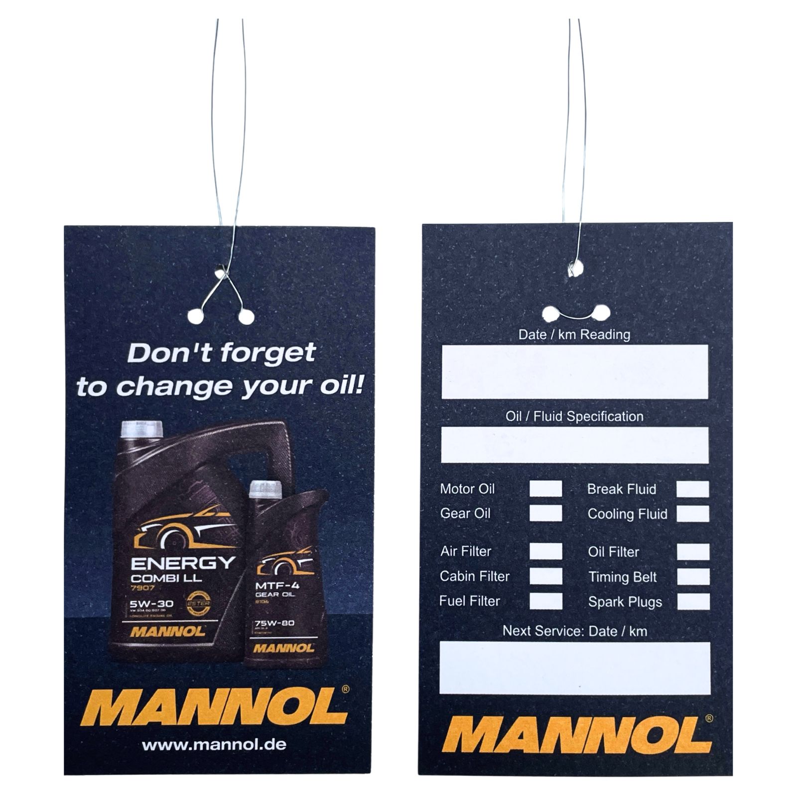 Mannol Oil Change Label Ölwechselanhänger Öldienstzettel Ölzettel